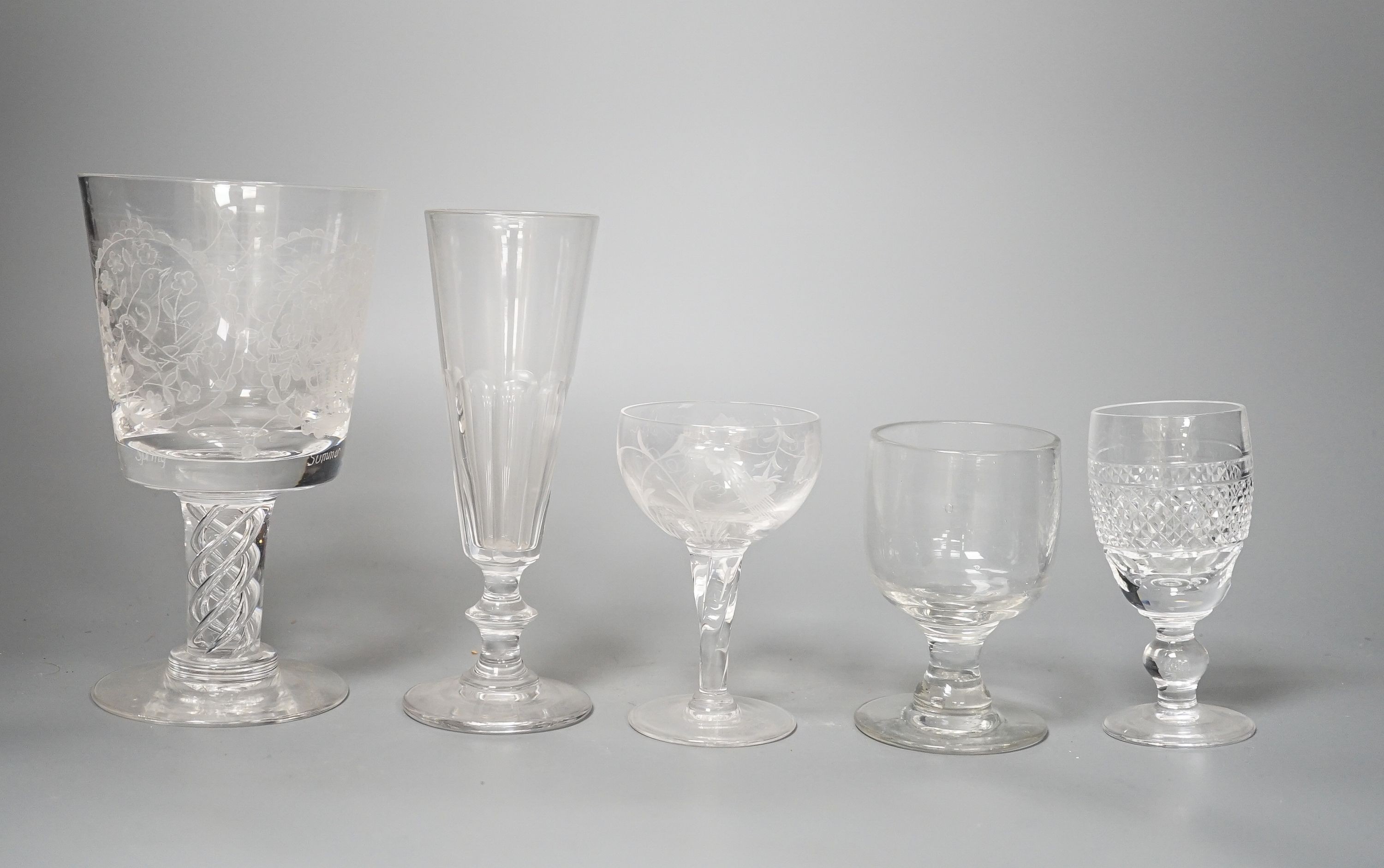 A collection of various suites of 20th century glassware to include a large etched glass